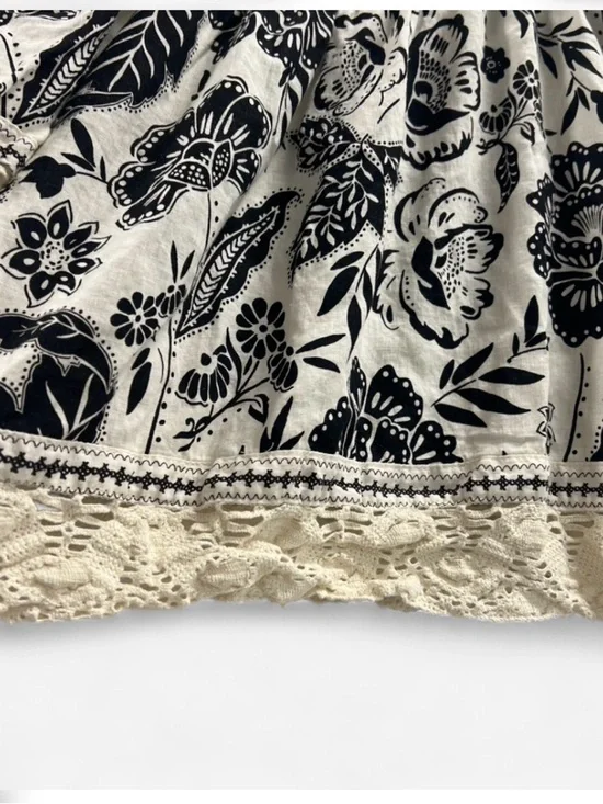 Christian Siriano Boho Floral Top Large Crochet Lace Linen Blend Peasant Blouse - Picture 6 of 10